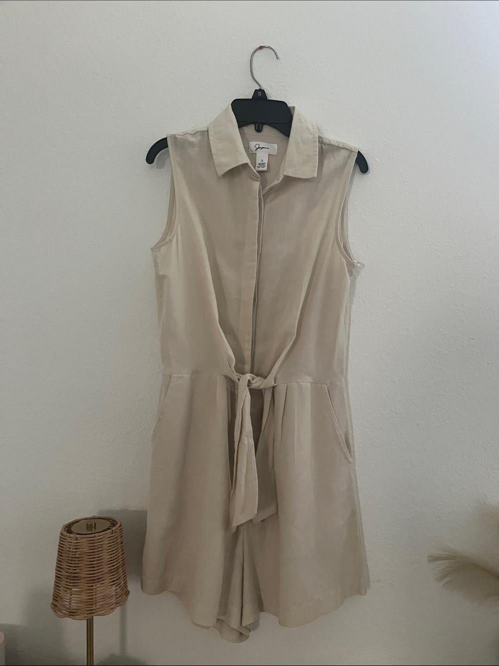 Japna Beige Tie-Waist Sleeveless Romper